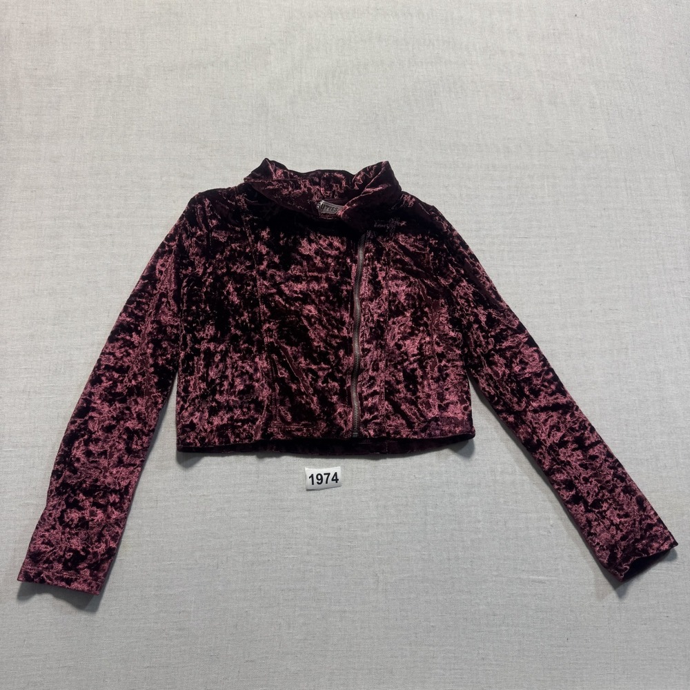 Beautees Crushed‎ Velvet Moto Jacket Girls Size Medium Burgundy Excellent